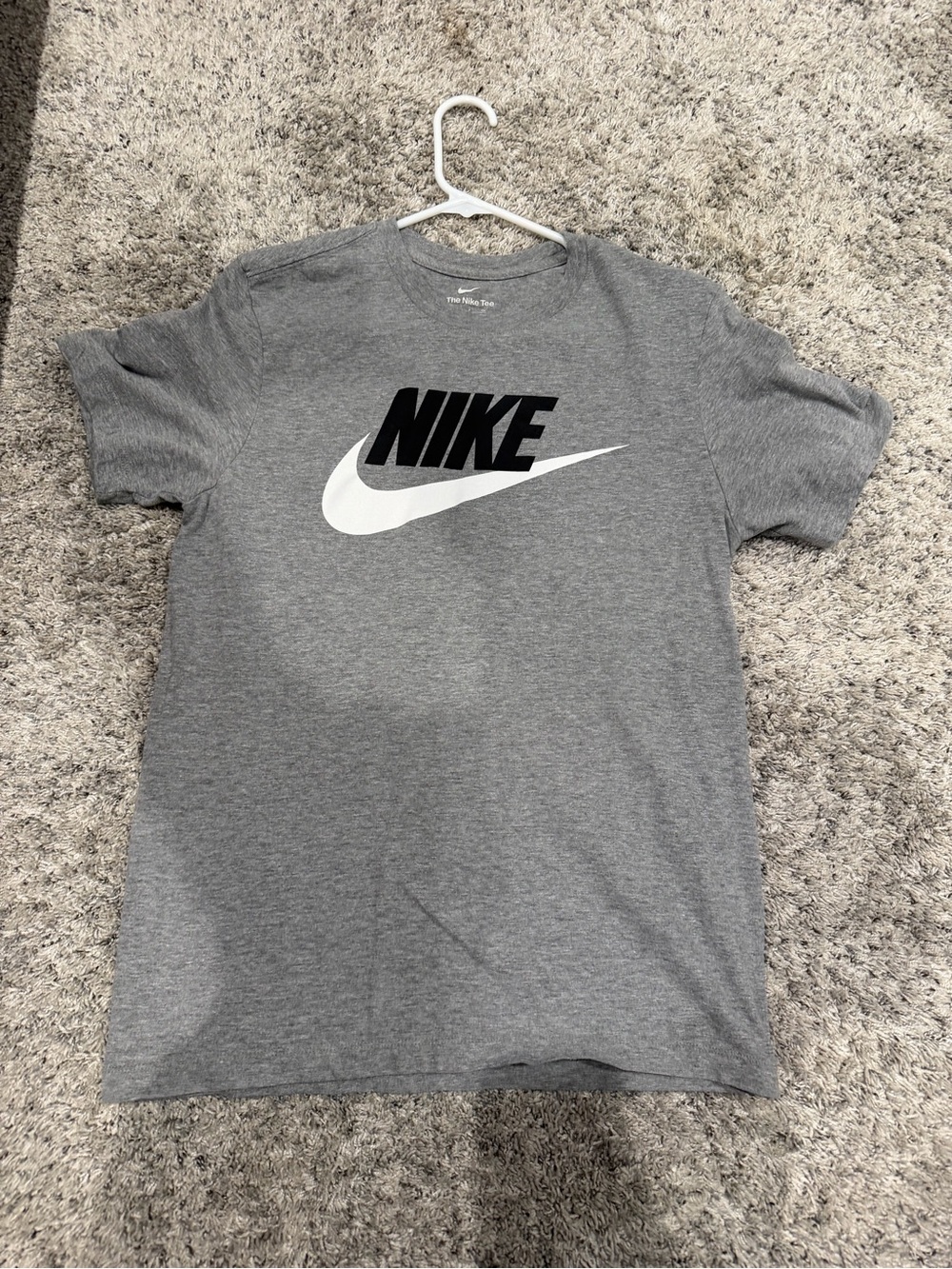 Nike Gray Short-Sleeve Logo Tee with Black and White Swoosh